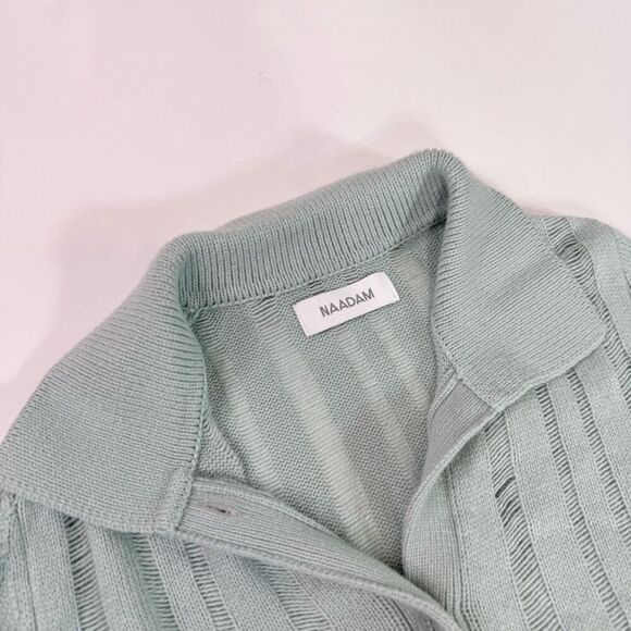 Naadam Sweater Womens Small Modal Cashmere Collared Cardigan Long New Mint - Picture 5 of 10